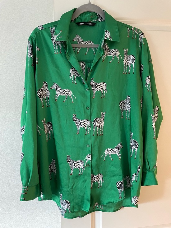 Zara Tops - ZARA Green Zebra Print Shirt